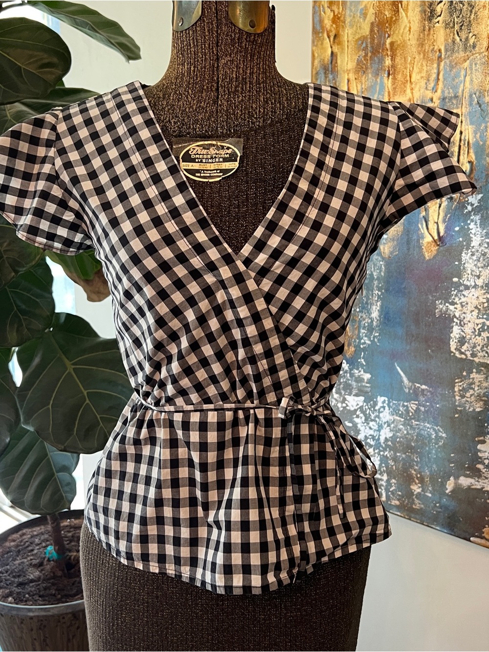 J. Crew Black & White Gingham Wrap Top - Women